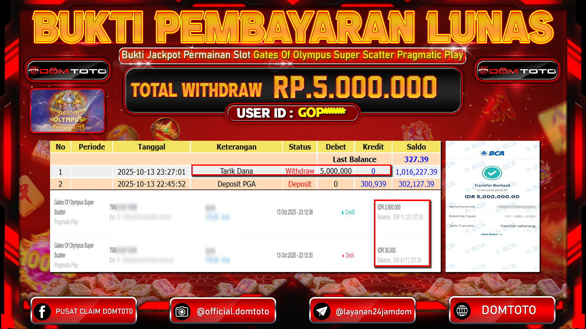 JACKPOT Slot Gates Of Olympus Super Scatter Pragmatic Play 13 OKTOBER 2025